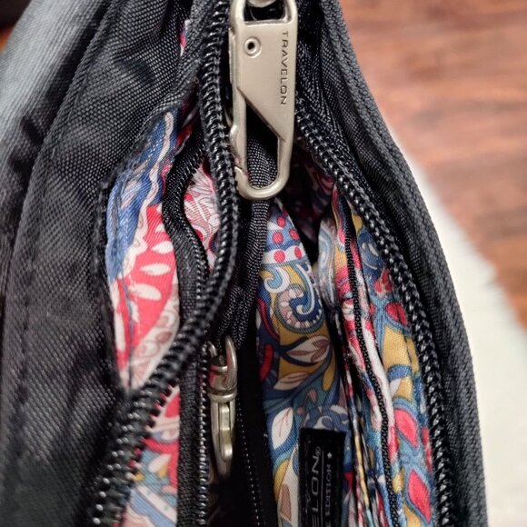 Travelon Exclusive Edition RFID Paisley Lining Black Quilted Crossbody Bag - Picture 7 of 11